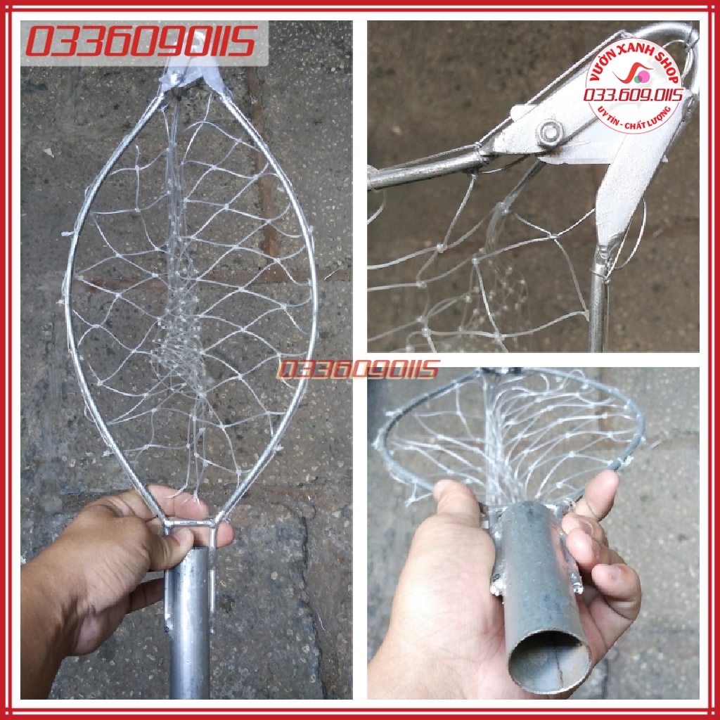 Lồng hái trái cây, quả trên cao 24cm, vợt hái quả hai lưỡi dao có lưới đỡ trái