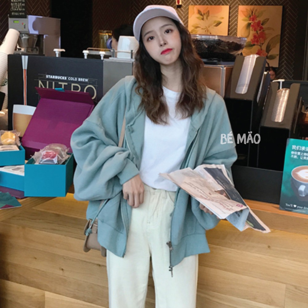Áo khoác nỉ nữ form rộng Hoodie trơn Unisex - Có mũ dáng suông basic ulzzang [Tặng kèm đôi tất] | BigBuy360 - bigbuy360.vn