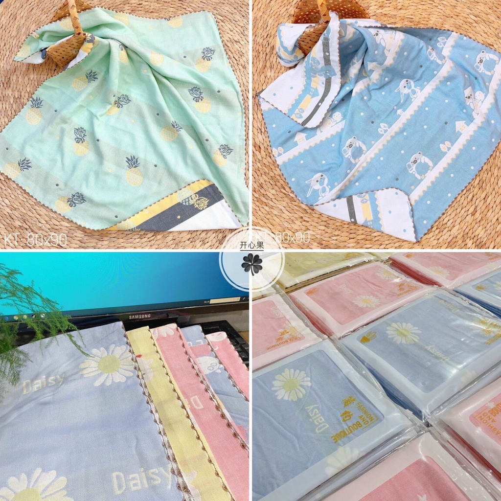 Khăn sợi tre bo viền 4 lớp túi zip Lee Lee