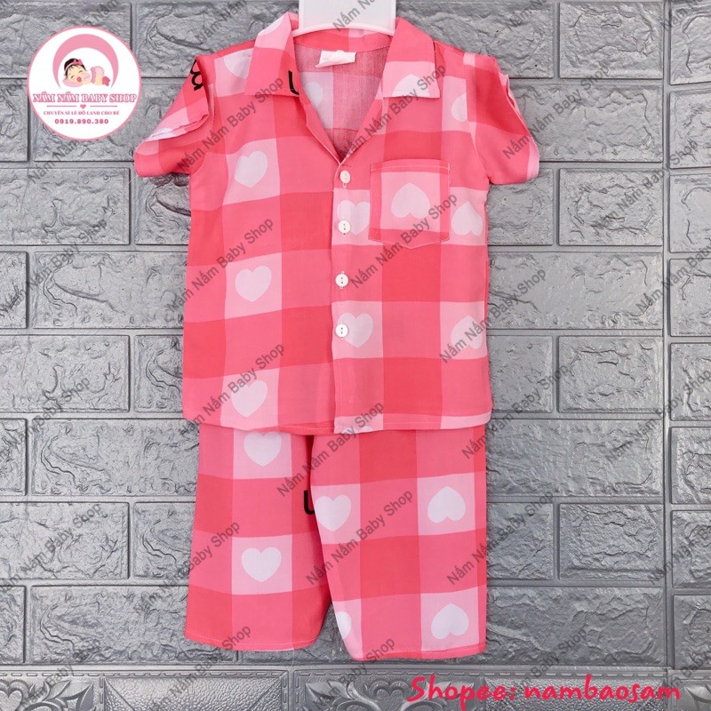 Bộ lanh/tole 2 da tay ngắn quần dài Pijama bé gái 8-32kg