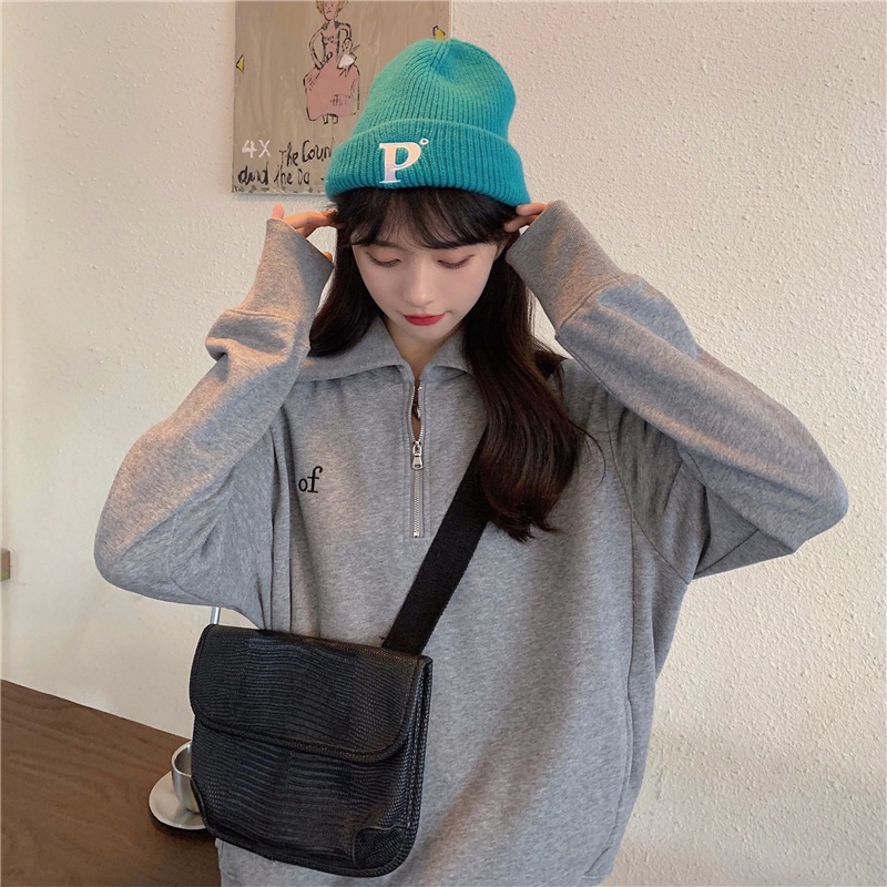 SUXI Áo Nỉ Tay Dài Dáng Rộng Màu Sắc Đơn Giản Dành Cho Nữ