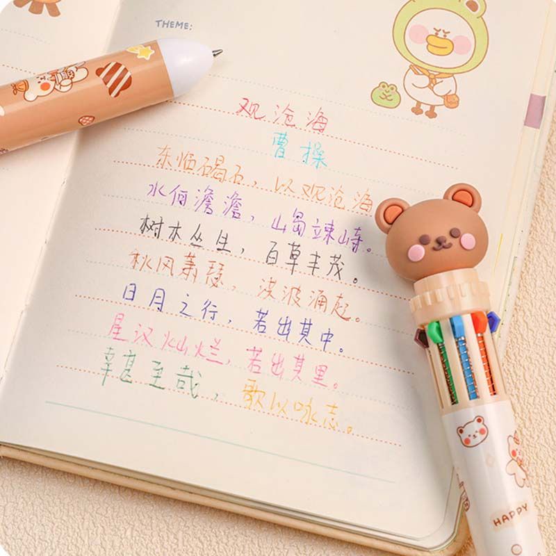 Bút bi bấm 10 màu hình gấu nâu, tiểu hổ cute