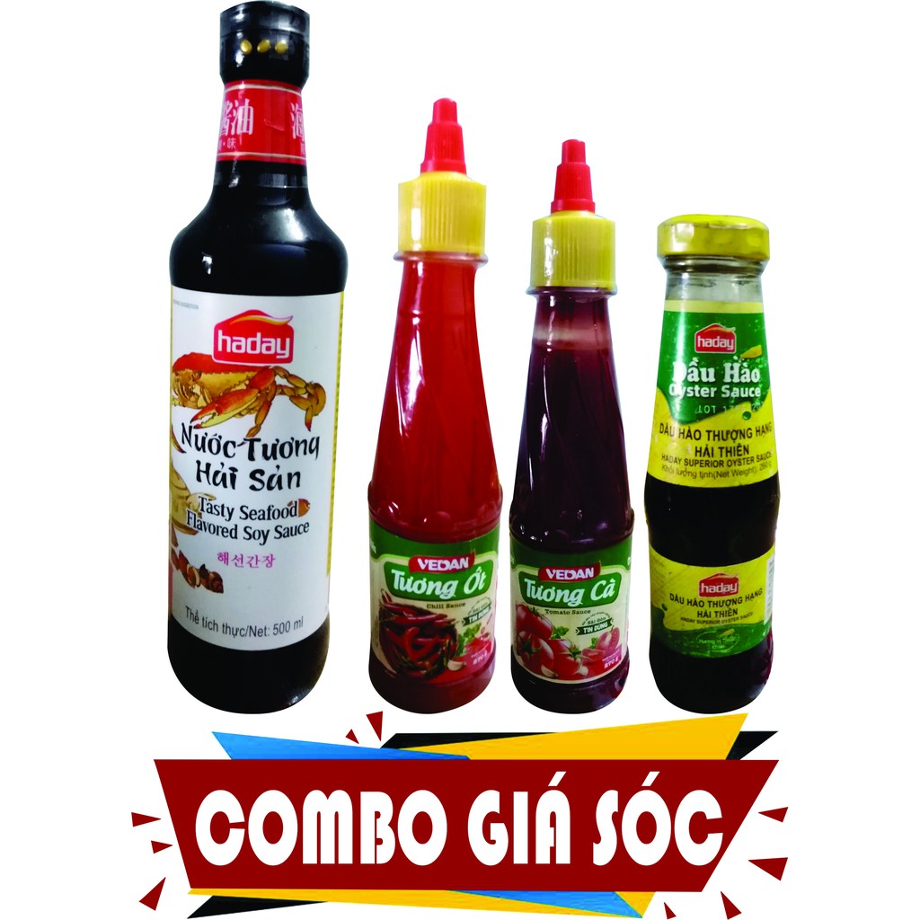 Combo giá sốc. Nước tương hải sản 500ml + dầu hào 260g+ tương ót, tương cà 270g