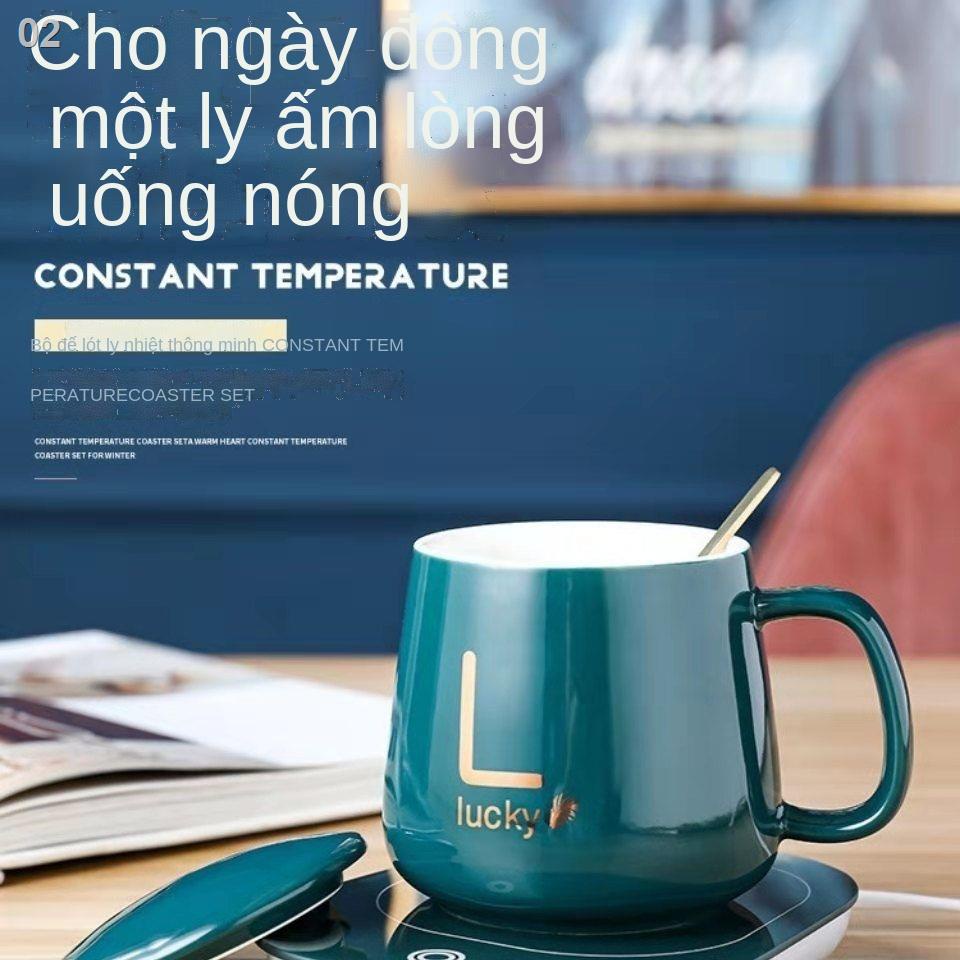 cj☄✵✕Hộp quà tặng cốc nhiệt độ không đổi 52 ° Bộ làm ấm trái tim mùa đông Tấm trà và cà phê cách thông minh