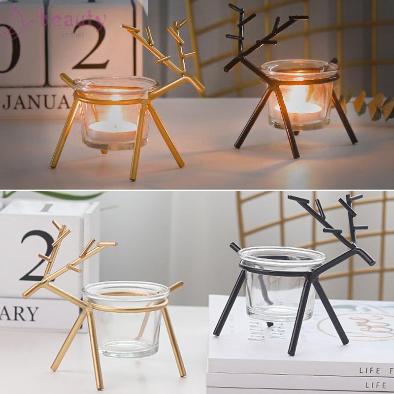 Candlestick Table top Display Holder Wrought iron deer Glass Home Living room Decor European Geometric Stylish