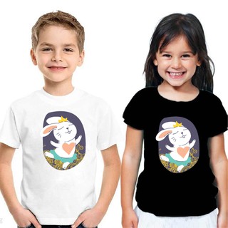 Áo thun trẻ em vải cotton dành cho bé gái/trai 12-38kg hoạt hình con thỏ mã 2020B103