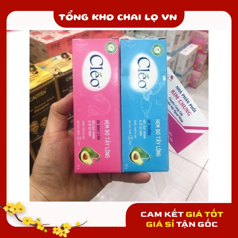 Kem bơ tẩy lông Cleo 50g (Màu hồng, màu xanh), nguyên liệu, công thức làm kem trộn trắng da body