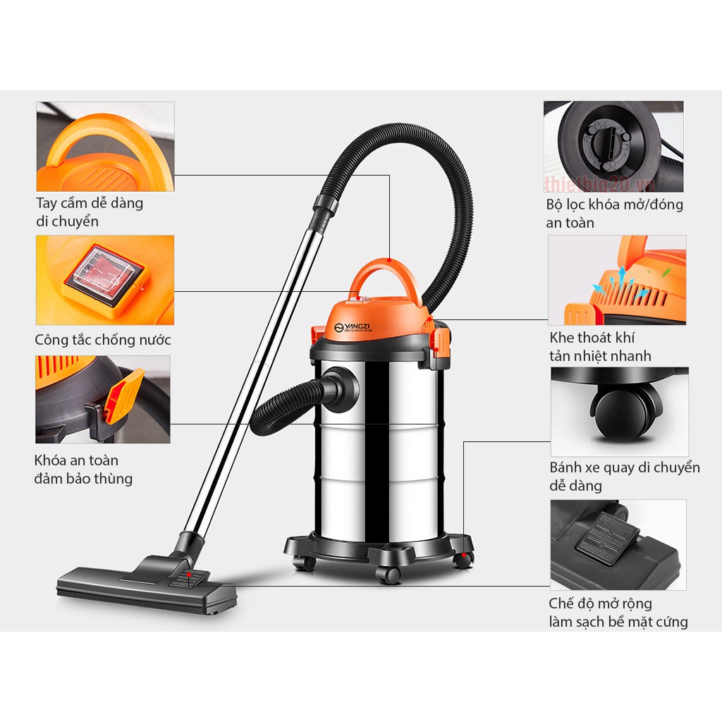 Máy hút bụi gia đình - công nghiệp Yangzi công suất lớn 1200W, Tích hợp 3 chế độ Khô-Ướt-Thổi XC99-15 | BigBuy360 - bigbuy360.vn