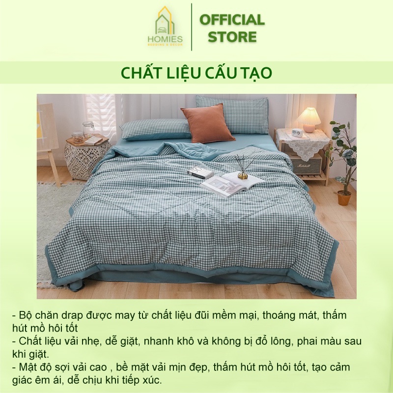 Bộ 4 Món Cotton Đũi HOMIES Chần Bông Mềm Mát Nhập Khẩu Cao Cấp Đủ Kích Thước