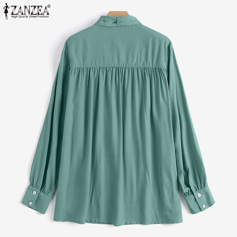 Zanzea Áo Sơ Mi Nữ Cổ Tròn Tay Dài Dáng Rộng Màu Trơn Thời Trang