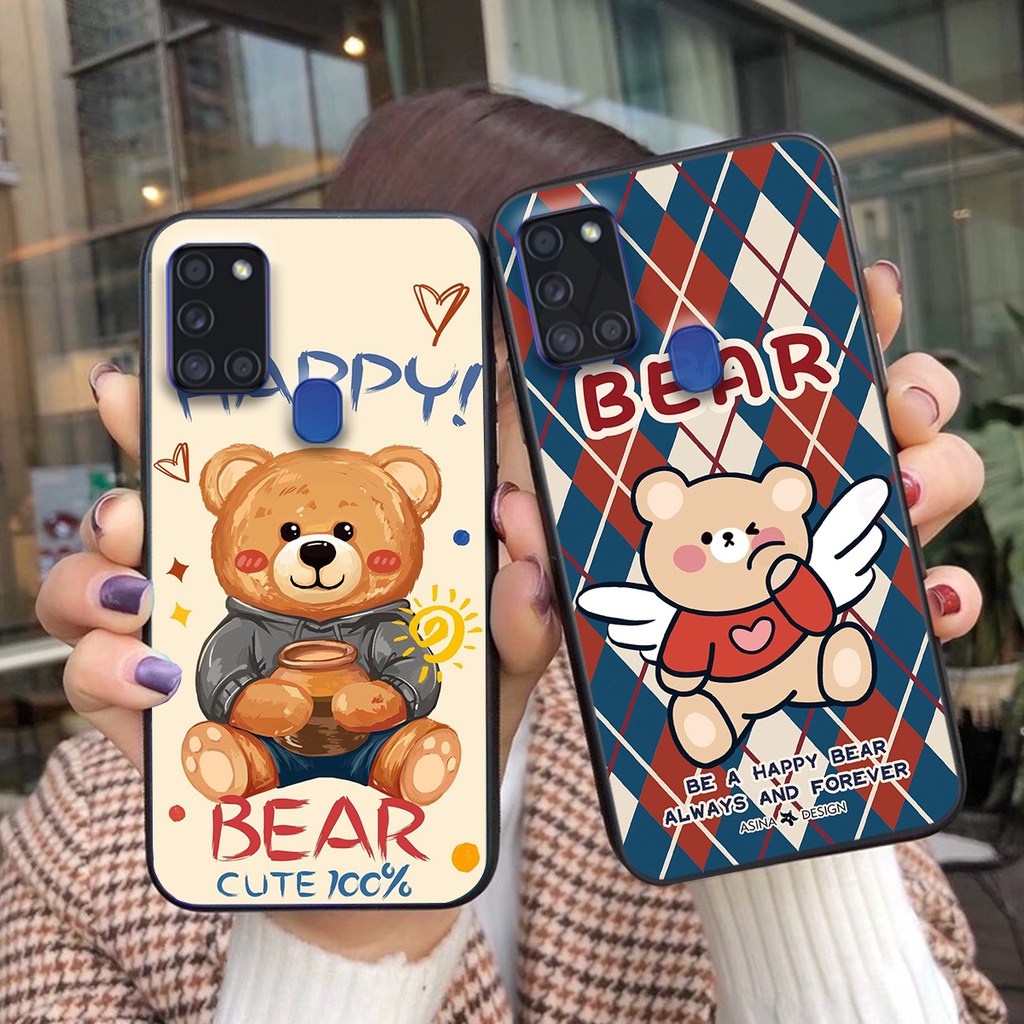 Ốp lưng Samsung A21s in hình cute, chú gấu thể thao tinh nghịch cực đáng yêu