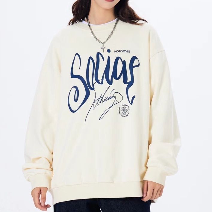 Áo Thun Tay Dài Dáng Rộng Hoạ Tiết Chữ In Phong Cách Preppy