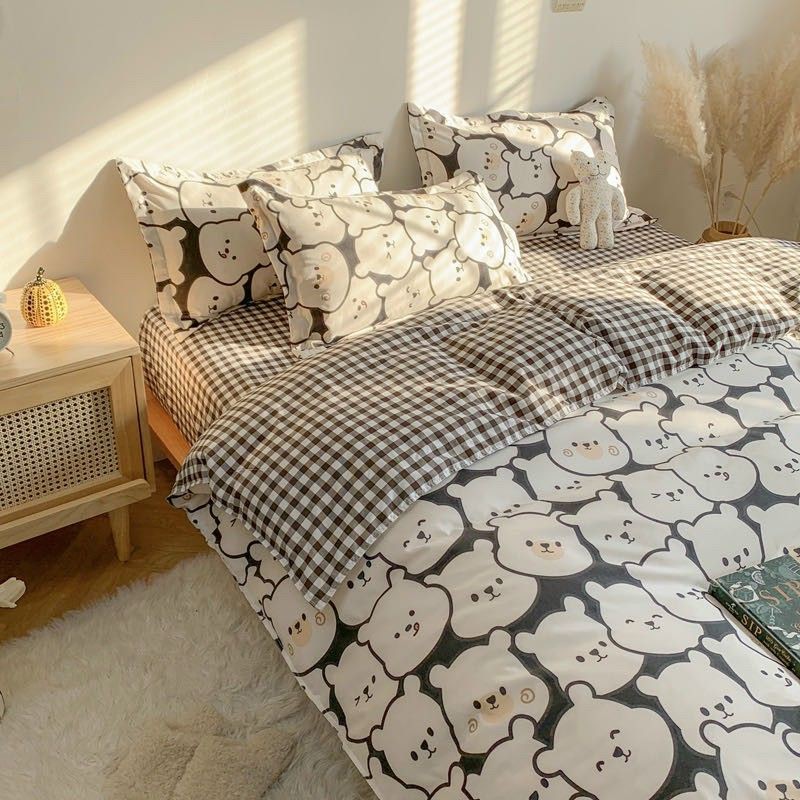 Bộ Chăn Ga Gối Gấu Đen Cotton Poly