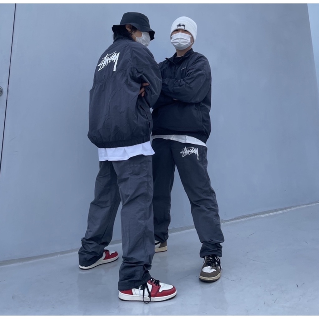 Áo Khoác Gió Nike x Stussy Swoosh Tay Dài Phối Khóa Kéo Màu Đen Phong Cách Retro Cho Nam
