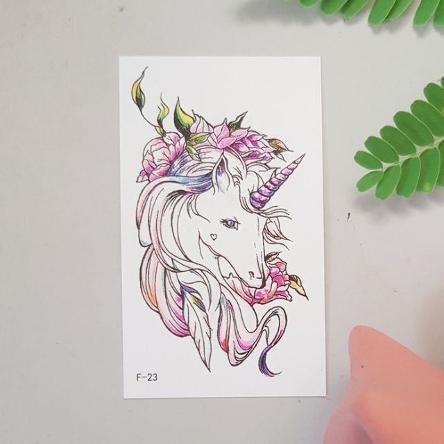 Hình xăm kỳ lân unicorn f23. Xăm dán tatoo mini tạm thời, size &lt;10x6cm