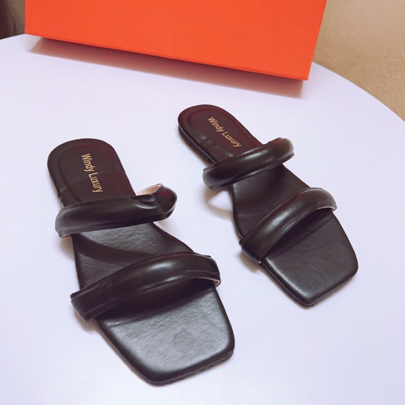 Dép lê nữ đế bệt 2 quai dày phồng da lì hot hit