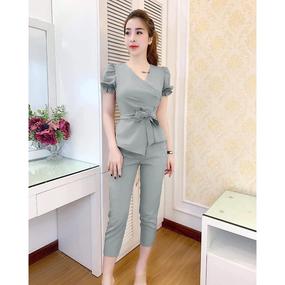 Đồ Bộ Cát Hàn Nữ Tay Bồng Eo Thắt Nơ Thanh Lịch Cho Nữ Đi Làm, Đi Chơi | BigBuy360 - bigbuy360.vn