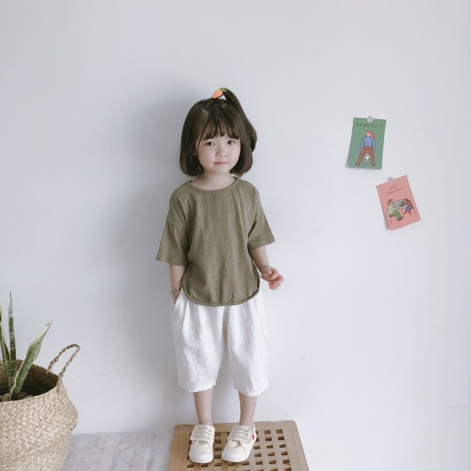 [Babycat Hàng Có Sẵn Bộ Áo + Quần Dài Vải Lanh Cotton Thoáng Khí Phong Cách Nhật Hàn Nhật Bản Thời Trang Mùa Hè Cho Bé Trai Và Bé Gái
