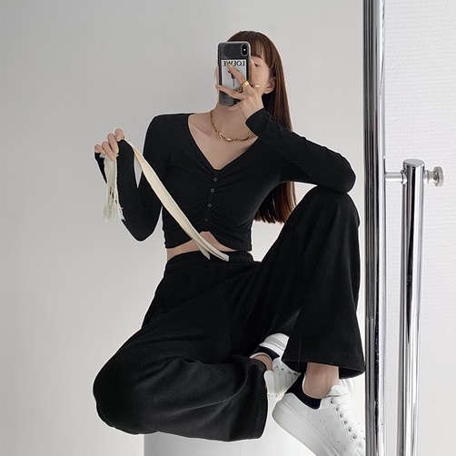 Quần dài lưng cao ống rộng thời trang năng động dành cho nữ