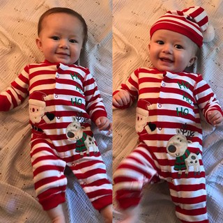 Bộ áo liền quần dài tay hình ông già Noel + Mũ cho bé sơ sinh