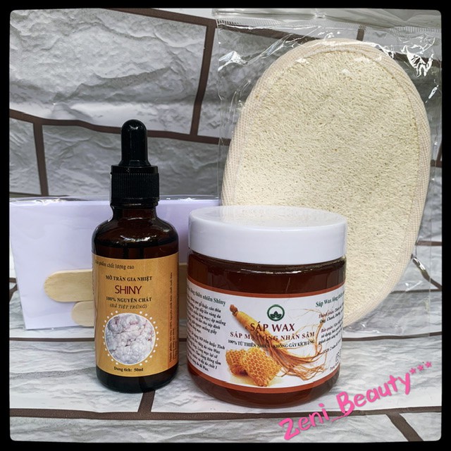 [Chính hãng] Combo wax mỡ trăn Shiny + bông tắm xơ mướp (kèm giấy que)