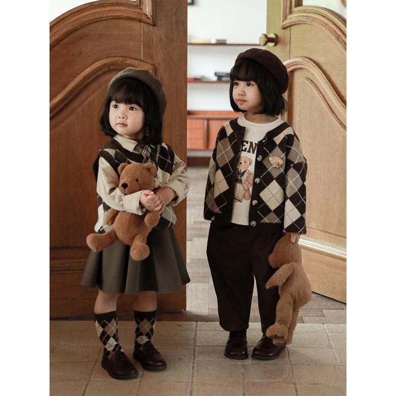 Áo khoác dệt kim có tay/ không tay kiểu retro thười trang cho các bé