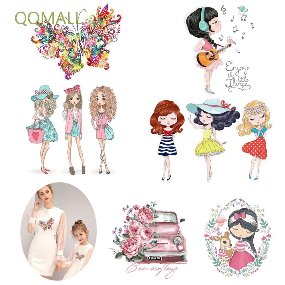 QQMALL T-shirts Clothing Thermal Patch Girls Ironing Stickers Heat Transfers Stickers