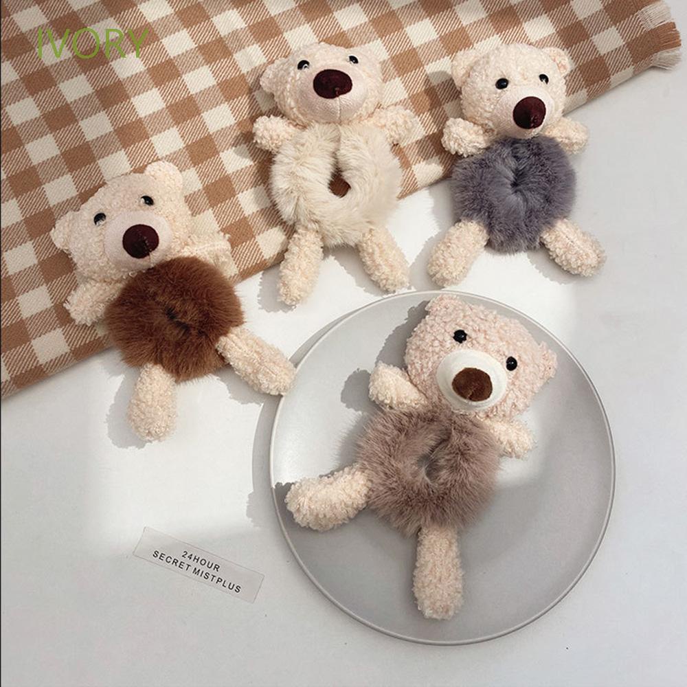 Dây cột tóc đuôi ngựa bằng cao su đính gấu bông dễ thương nhiều màu sắc tùy chọn cho nữ
