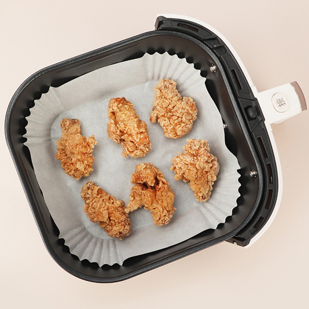 【VARSTR】100/50PCS Set Air Fryer Liner Paper Tray Square White Brown Non-Stick Pan Parchment Baking Paper Liner