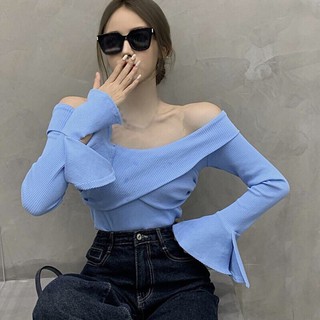 Áo kiểu trễ vai dài tay phong cách hàn quốc