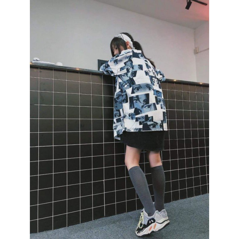 Áo sơ mi unisex hình nhân vật hoạt hình form rộng