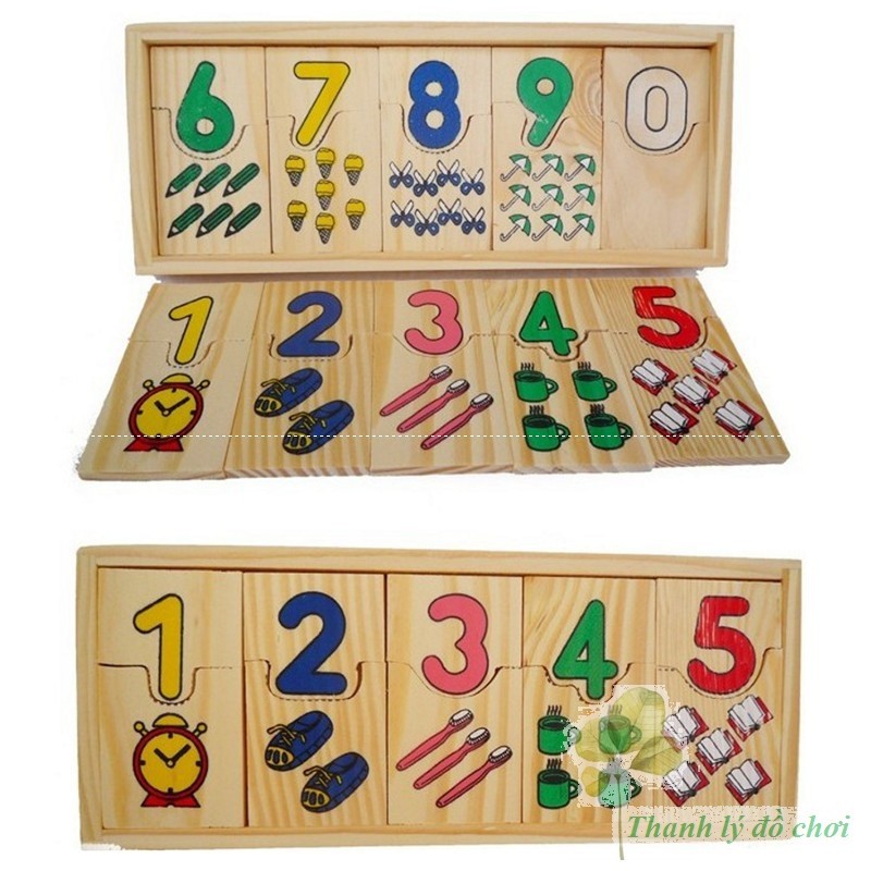 Hộp thẻ gỗ học đếm và ghép số lượng cho bé