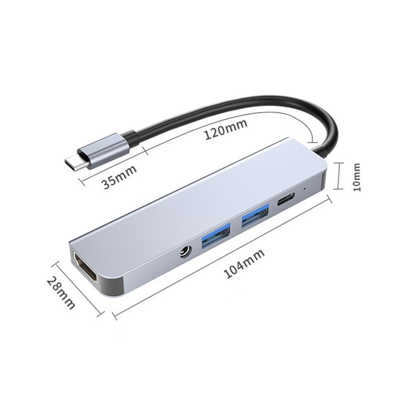 Bộ Chia Cổng Usb C Sang Usb 3.0 Type C 5 Trong 1 4k Hdmi-Adapter 3.5mm