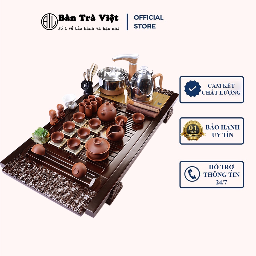 Bàn trà điện thông minh gỗ tự nhiên - Bộ bàn trà điện tử giá rẻ trạm hoa màu cánh gián ấm chén nhiều mẫu (có sẵn)