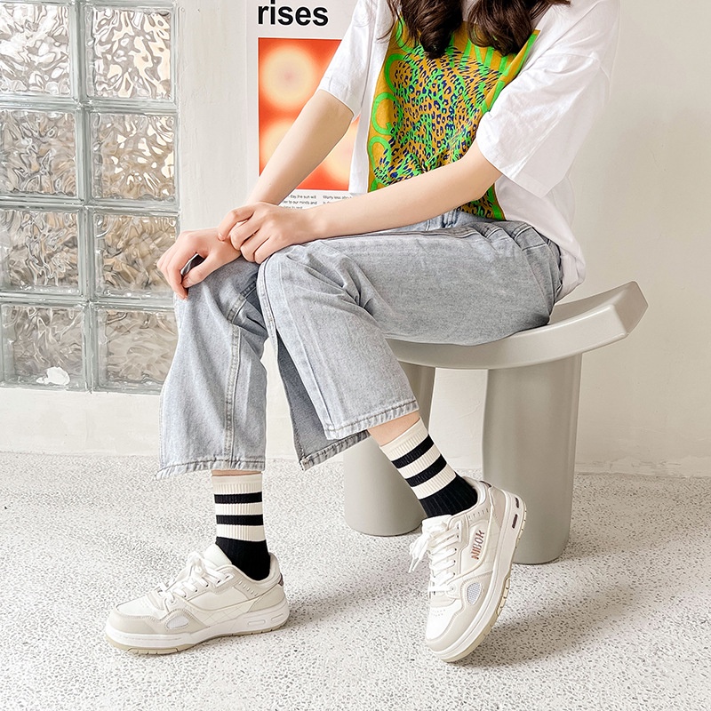 Vớ WAFNHA D574 họa tiết kẻ sọc màu trơn sáng tạo thời trang cho nữ