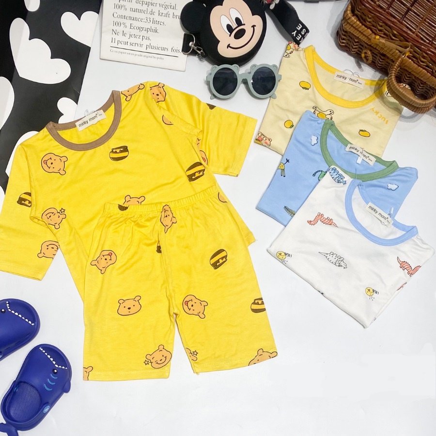 [Bé 8-27kg] Bộ Tay Lỡ, Quần Lửng Minky Mom Vải Thun Lạnh In Hoạ Tiết Động Vật Cho Bé Trai, Bé Gái 0-5 Tuổi-TN-IN105