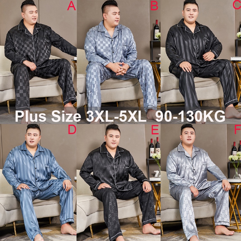 Bộ Đồ Ngủ Tay Dài Vải Lụa Satin Plus Size 3XL-5XL Dành Cho Nam