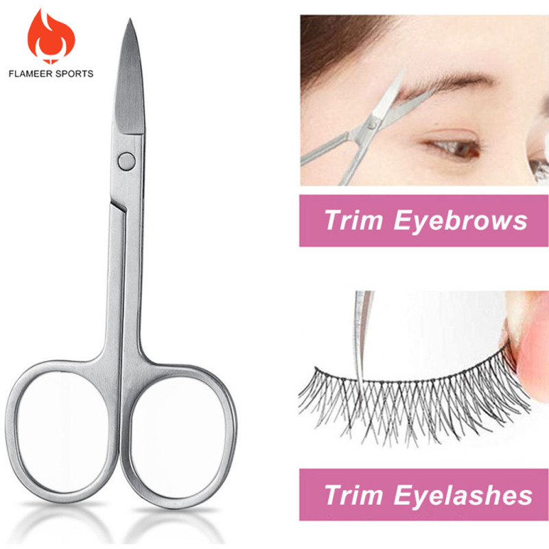 Flameer Sports Curved Eyebrow Nose Hair Scissor Remover Eyelash Trimmer Cutter Makeup Tool