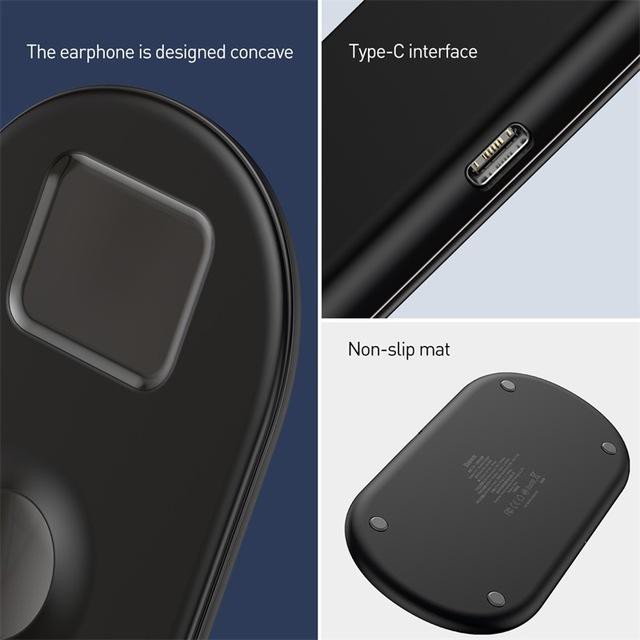 Sạc Nhanh Không Dây Hãng Baseus IW04 Siêu Mỏng Sạc 3in1 Cho Smartphone, Iphone X, XS, Xs Max , Applewatch Và Airpod