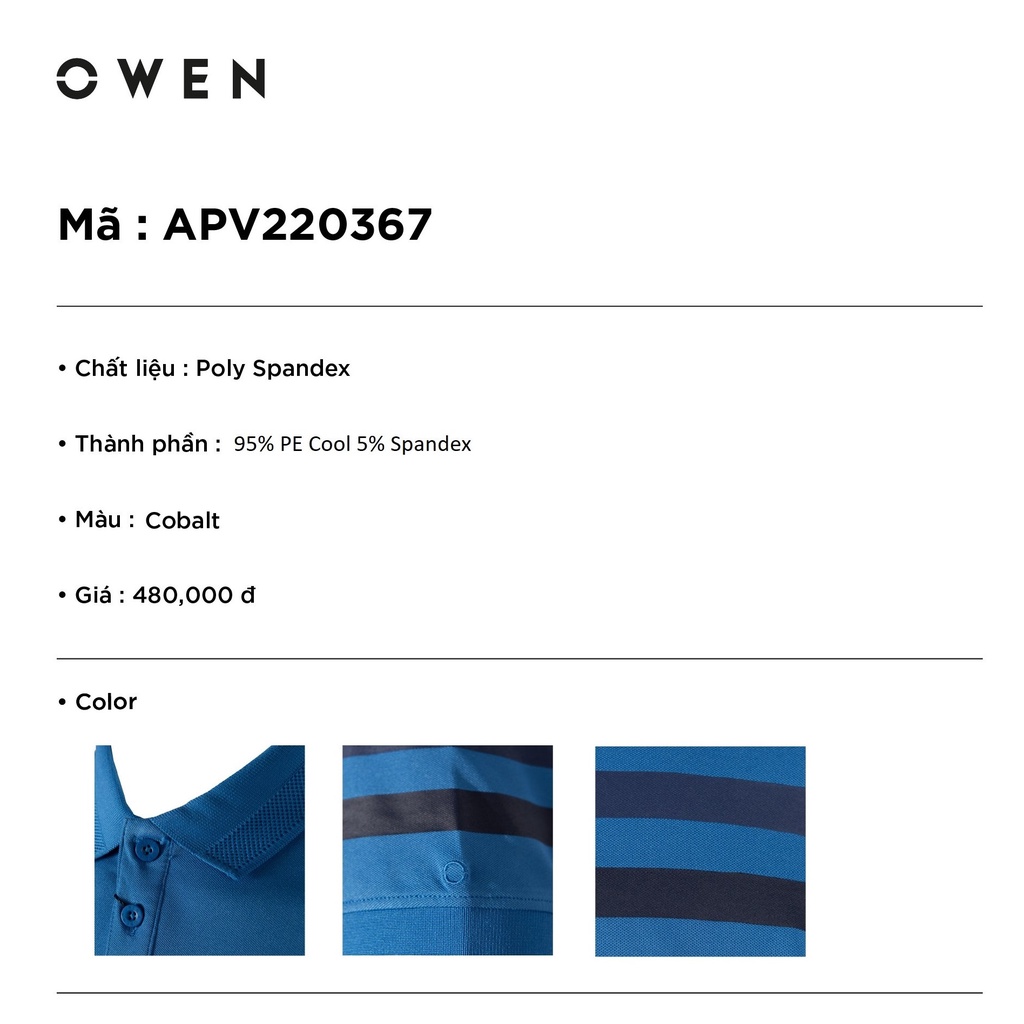 Áo Thun Polo Nam Ngắn Tay Có Cổ Bẻ OWEN APV220367 Áo Phông Màu Xanh Cobalt Vải Thun Lạnh PE Cool Cao Cấp Dáng Body Fit