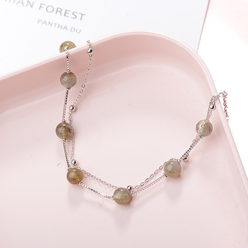 Vòng tay nữ đơn giản Phiên bản Hàn Quốc Vòng tay hai lớp pha lê màu hồng