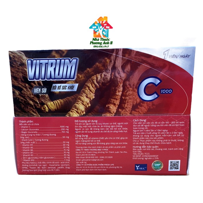 🥃Viên sủi Vitrum bổ sung Đông trùng hạ thảo🥃