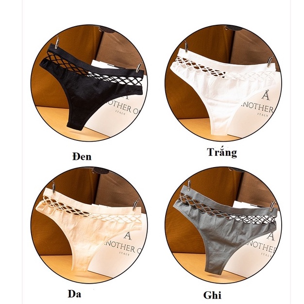 Quần lót lọt khe cotton trơn phối lới thoáng khí KIMCHIBIKINI Đồ chip nữ sexy cạp thấp cute gợi cảm siêu hot QL184