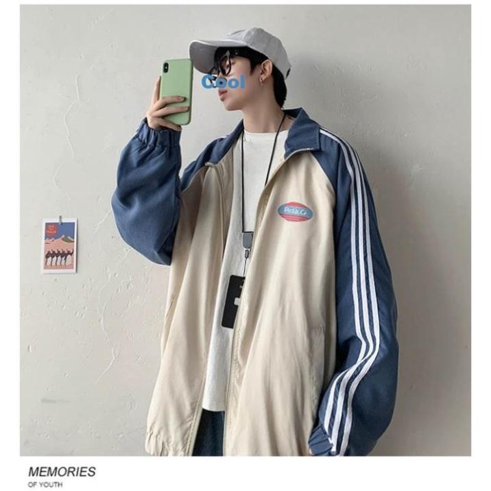 Áo Khoác Bóng Chày 3 Sọc Cổ Đứng có Khóa Kéo Thời Trang Hàn Quốc Cho Nam Nữ