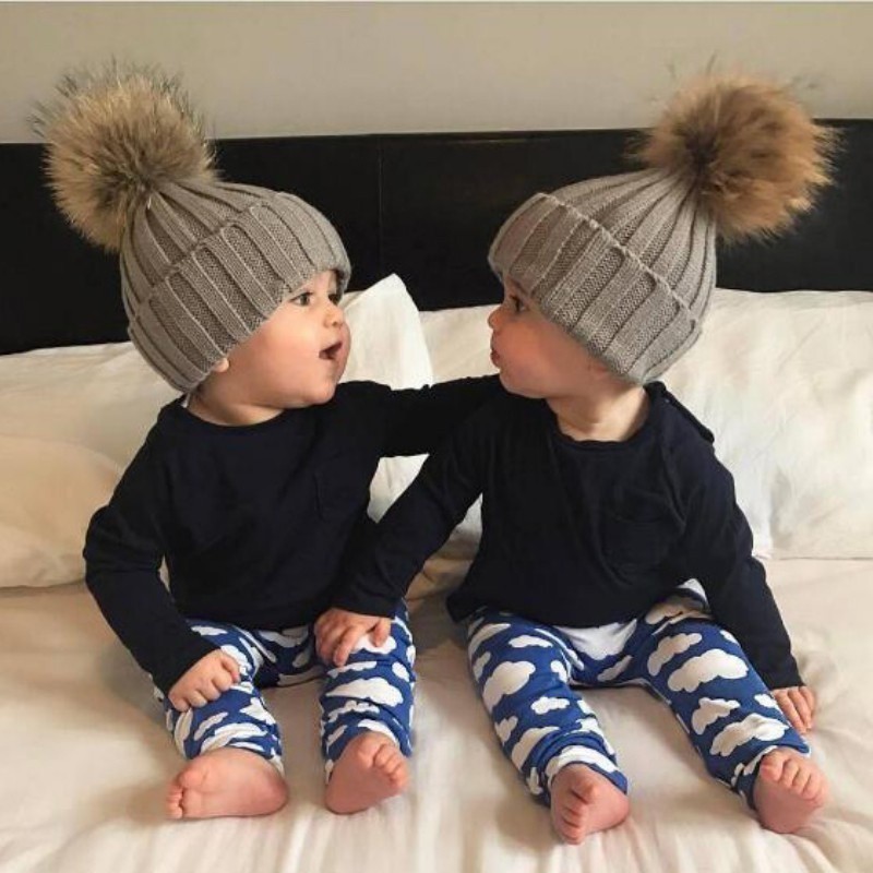 Mũ len giữ ấm đính banh lông đáng yêu cho bé trai và bé gái