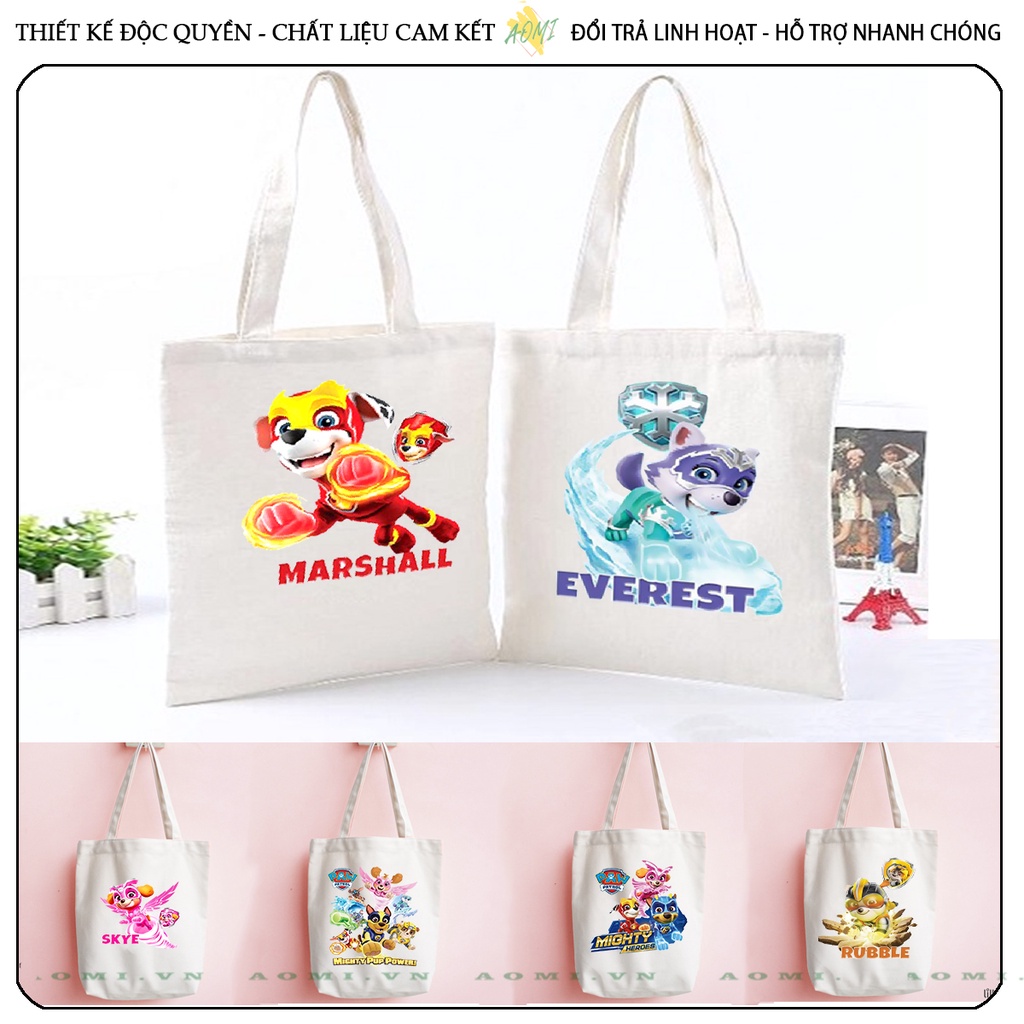TOTE CANVAS  Đội Chó Cứu Hộ Paw Patrol TÚI VẢI ĐEO VAI BAG CÓ KHÓA KÉO SIZE LỚN 33x38cm AOMIVN DU LỊCH DẠO PHỐ AOMI