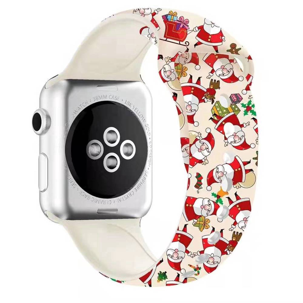 New Printed Sport Band For Apple Watch series 6 5 4 3 2 1 iWatch Christmas Gift Silicone Wrist Strap Dây Đeo Silicon Họa Tiết Giáng Sinh Cho Đồng Hồ Thông Minh for 44mm 42mm 40mm 38mm