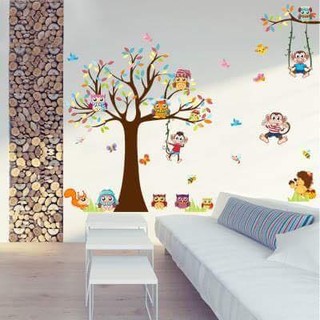 decal dán tường vườn thú khỉ