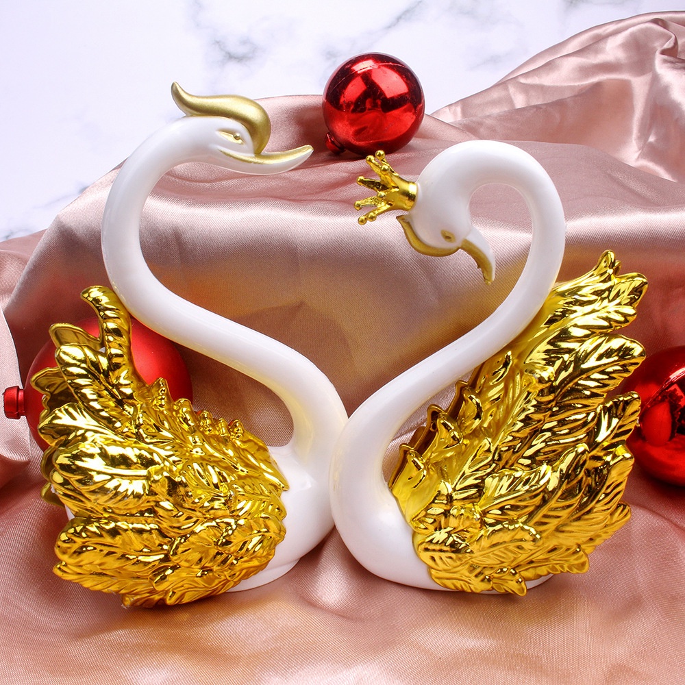 Phụ Kiện Trang Trí Bánh Kem Hình Thiên Nga Đội Vương Miện Màu Vàng/Bạc Hàng Mới Thích Hợp Làm Quà Valentine