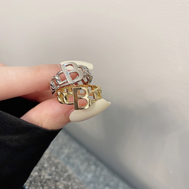 Nhẫn đeo tay kim loại khắc chữ B phong cách retro